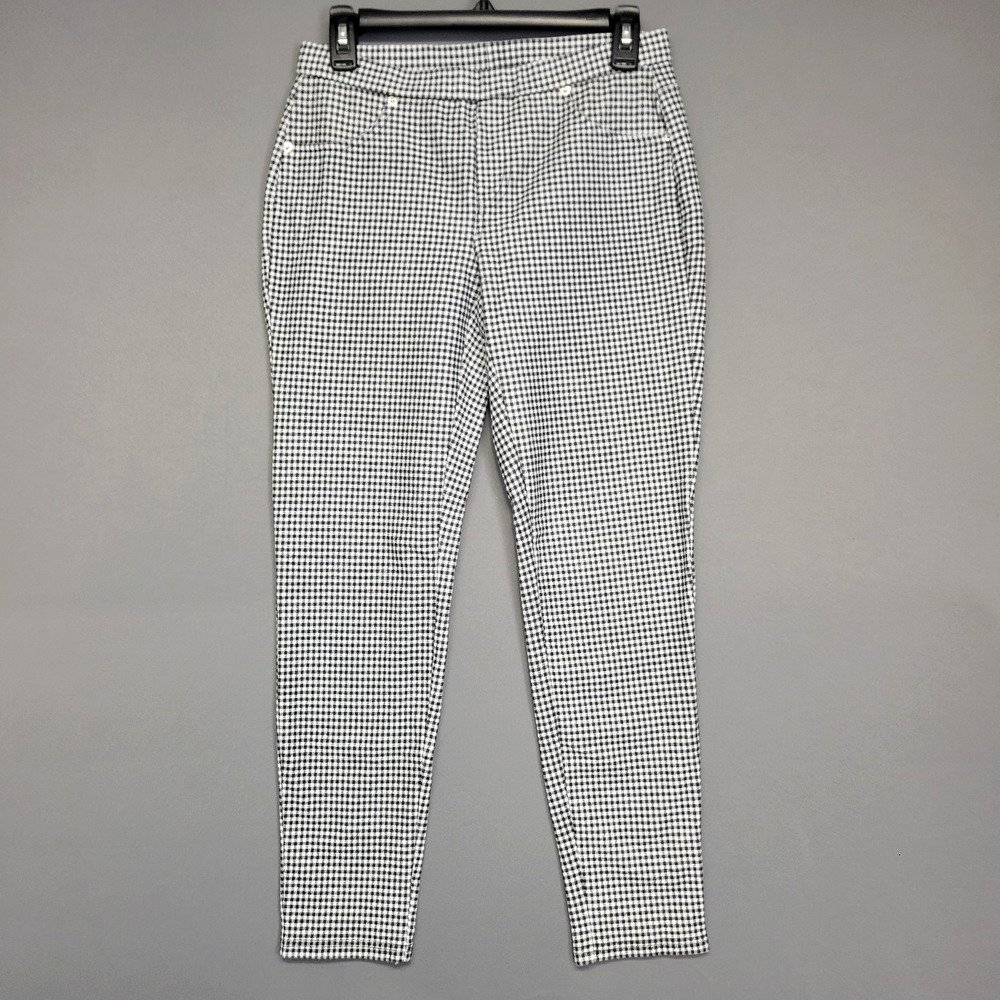 Michael Kors Pants Womens Small Black White Gingham Plaid Slim Fit Ankle Stretch